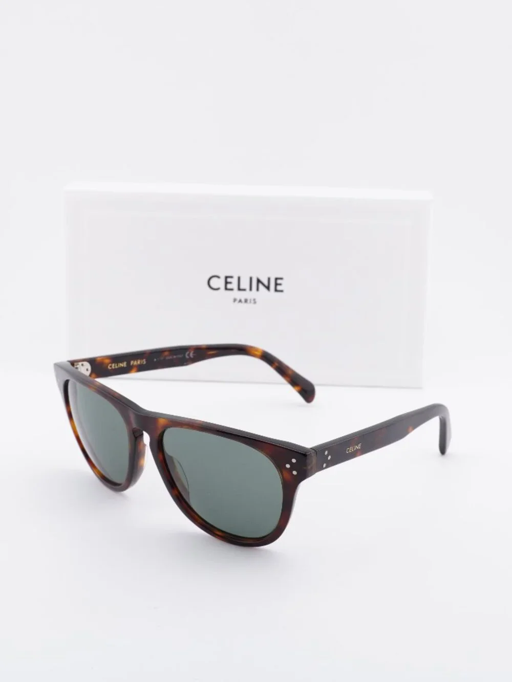 Celine Paris CL40102I 52N Square Sunglasses - Dark Havana / Green
